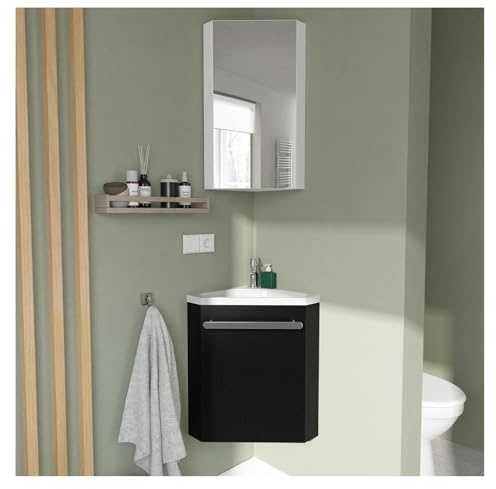 MOB-IN Ensemble Lave-Mains d'angle SKINO + Vasque + Armoire de Toilette
