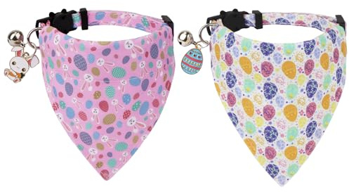 ADOGGYGO Easter Cat Collars Breakaway with Removable Bandana, Adjustable Pink Bunny Easter Bandana Collar for Cats Kittens