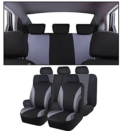 Adunsiaoto 9 Stück Universal Komplettes Set Sitzschoner Auto, Autositzbezüge, Autositzbezüge Vorder und Rücksitzbezüge, mit den Meisten Autos, Limousinen(Grau)