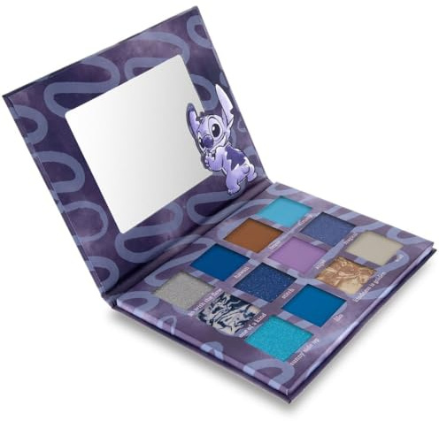 Stitch Eyeshadow Palette Disney Character | MAD Beauty | Makeup 12 colour Shades & Mirror, Matte & Shimmers Powder, Cute Self Care Denim-inspired Fun Gift for Women, Girl