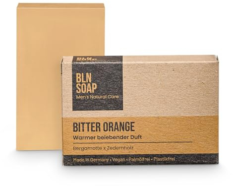 Feste Männerseife: Natürliche Seife für Männer, Hand, Körper & Haare, Shampoo Mann, Nachhaltig & Vegan, 3-in-1 Duschseife Herren, Festes Duschgel, 135 g Seifenstück, Bergamotte & Zedernholz, BLN SOAP