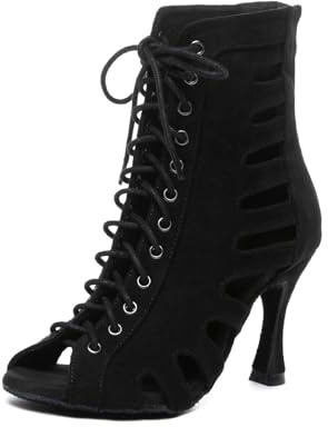 SWDZM Mujeres Botines de Baile Heels Latin Jazz Salsa Ballroom Ankle Dance Shoes,Negro,Talón-9CM,EU 39