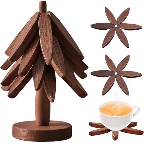 Lot De 3 Dessous De Plat En Bois Et Verre, Réutilisables Pour Plats Chauds, En Forme D'arbre Et Pliable