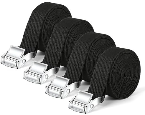 4PCS Heavy Duty Tie Down Straps, 2.5cm x 2M Adjustable Cam Buckle Straps, Quick Release Ratchet Tensioning for Motorcycle, Cargo, Trucks, Trailer, Luggage