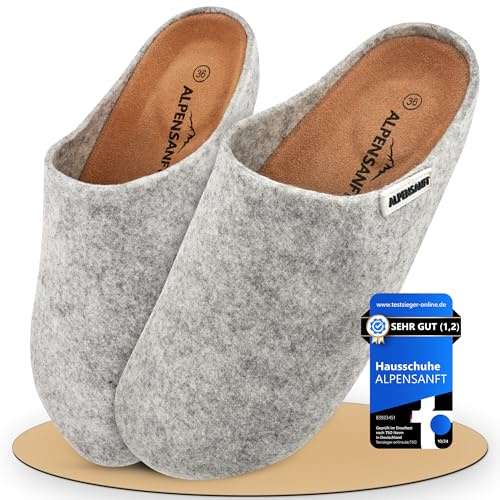 Alpensanft Damen Herren Clogs Hausschuhe Filz Grau Korksohle Unisex (36-45) Gepolsterte Echtledersohle (Grau, EU Schuhgrößensystem, Erwachsene, Numerisch, M, 41)
