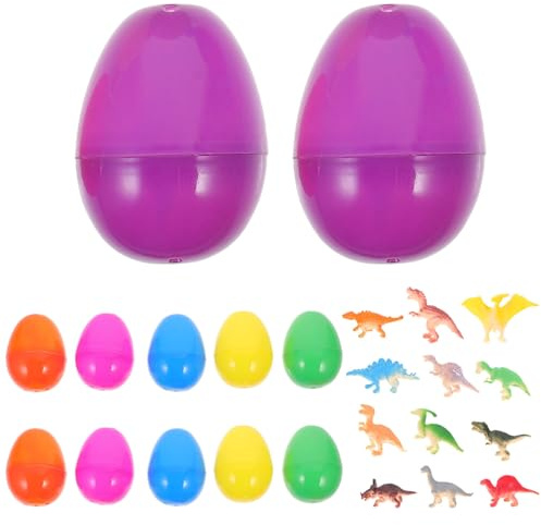 Garneck 12 Pcs Colourful Fillable Surprise Kid Easter Eggs with Prefilled Dinosaur Toy Plastic Filled Eggs for Boys and Girls Kids Easter basket Hunt