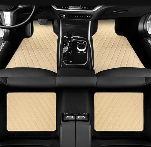 CSYKKL Anpassen Allwetter Auto Fußmatten für FIAT Panda 312-319 2012-2024,Wasserdicht rutschfeste Leder Fussmatten,Auto Teppiche Innenraumschutz ZubehöR,F/Beige
