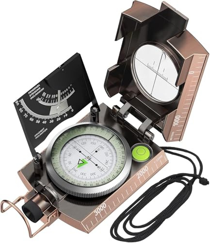 Proster Bussola Precisa Clinometro Esercito Militare Professionale Disegno Luce Fluorescente con Borsetta Portatile per Campeggio Caccia Escursione Geologia ed Altre Attività Esterne Color Rame Antico
