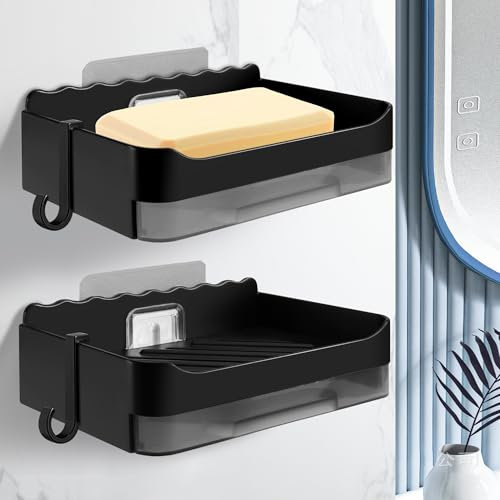 Portasapone Bagno, 2 Pezzi Porta Saponetta, Scodelle Per Sapone Senza Forare,Scodelle Per Sapone Montabili Alla Parete Con Piatto Per Il Gocciolio E Uncino, Porta Saponetta Solida Da Bagno