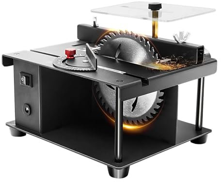 Nybhyjka Sierra de mesa compacta, máquina de corte lijadora hecha a mano, sierra eléctrica de escritorio para cortar madera, 7 velocidades y accesorios ajustables en ángulo