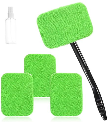 gvivej Auto Scheibenreinigung Set, Windschutz scheibenreiniger, mit 4 Mikrofasertuchbezügen, 1 Sprühflasche, 1 Satz Abnehmbare Griffe