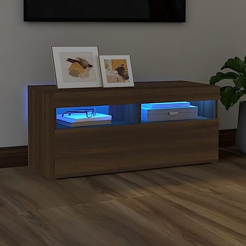 WSJHUHK Home-Entertainment Centers & TV-Ständer, TV-Schrank mit LED-Lichtern, braune Eiche, 90 x 35 x 40 cm