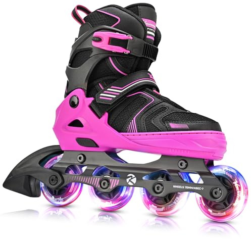 Kuxuan Skates Patines en línea ajustables para niños y niñas con ruedas luminosas, patines adolescentes para principiantes y mujeres
