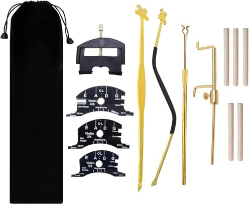 TUOREN 13Pcs Violin Luthier Install Repair Tool Kit Include Straight & S Style Post Setter, Retriever Clip, Sound Post Gauge, String Lifter, 3Pcs Template Gauge and 5Pcs Violin Sound Post