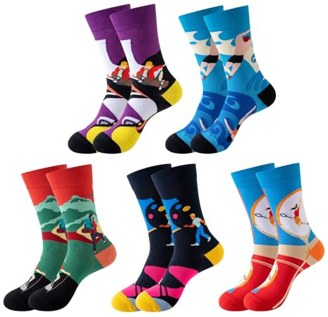 EWIGELIEBE Bunte Lustige Socken 35-43, 5 Paare Witzige Funny Socks Geschenk Anzugsocken für Herren Damen Kinder, Sport Muster