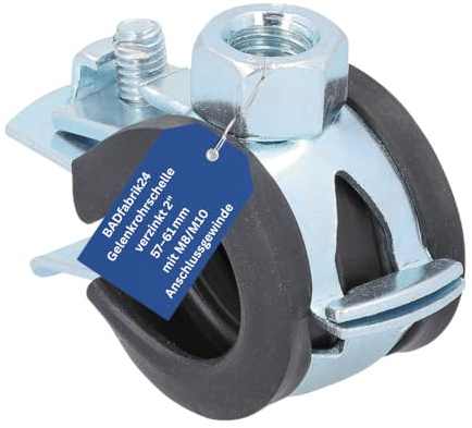 BADfabrik24 Gelenkrohrschelle verzinkt mit Schallschutzeinlage 57–61 mm (2) M8/10 | Rohrschelle für Sanitär- & Heizungsrohre | vibrationsdämpfend, leise Montage