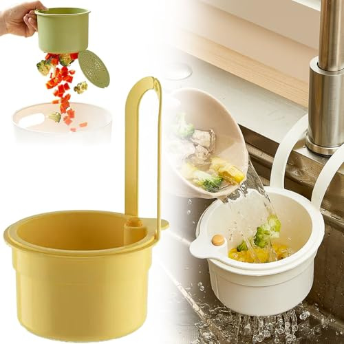 Adjustable Sink Filter Tray Tap, Plastic Kitchen Hanging Sink Drain Basket, Draining Kitchen Tool, Holder Sink with Fine Mesh Filter for Garbage Leftovers Easy Installation and Removal (Yellow)