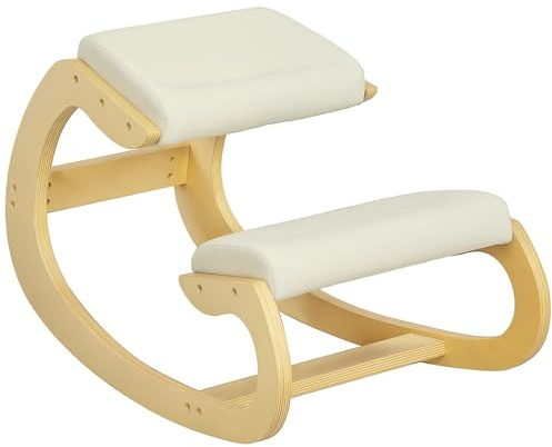 HOMCOM Kniestuhl Ergonomisch, Kniestuhl aus Holz, Bürostuhl für Homeoffice, Gesundheitsstuhl zur Verbesserung der Körperhaltung, Creme