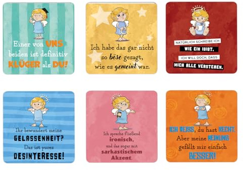 Freche Comic Engel 6er Set Untersetzer aus Holz Volume 1 Lustige Glasuntersetzer mit frechem Spruch