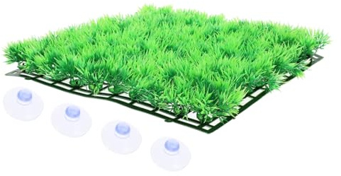 WEKADRIN Artificial Grass Mat Aquarium Pad Washable Fake Turf Cushion 25x25cm with 4 Suction Cups for Fish Tank Decoration