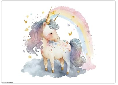 Schreibtischunterlage für Kinder und Erwachsene - Regenbogen Einhorn Aquarell - 44 x 32 cm - aus hochwertigem Vinyl - Made in Germany