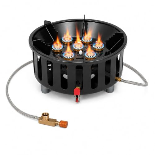 Réchaud de camping 21000 W, portable, avec 3 adaptateurs pour propane et butane, cuisinière à gaz d'extérieur légère avec allumage électronique, idéal pour les randonnées, la randonnée et le camping