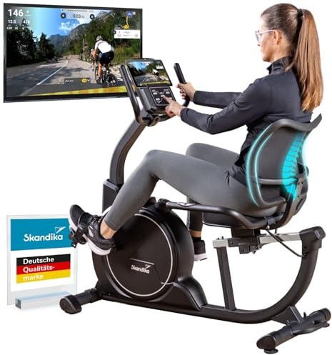 Skandika Liege-Ergometer Cykling P8-H Comfort | Heimtrainer Fahrrad mit LCD Display, Magnetbremse, 16 Widerstandsstufen, bis 120 kg und 195 cm, Bluetooth, App-Konnektivität | Fitnessbike für zuhause