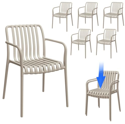STEELSØN Pincoya Gartenstühle 6er Set – Outdoor Loungesessel Taupe – stapelbarer Balkonstuhl wetterfest & UV-beständig – Gartensessel aus Kunststoff bis 120 kg – Armlehnenstuhl Garten/Balkon/Terrasse