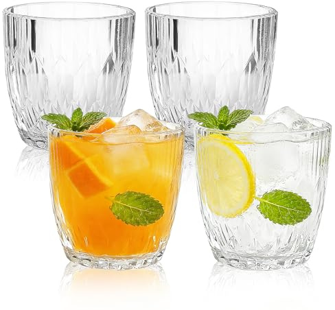 SHILIPAIJC 4pcs Plastic Tumblers for Adults, Drinking Glasses 300ml | Acrylic Plastic Glasses Reusable, Unbreakable Cocktail Picnic Glasses Whiskey Glasses for Juice Beer Wine, for Camping Party