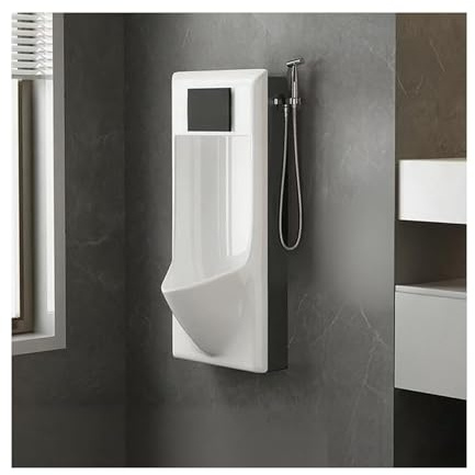 Urinario de Pared con Sensor de Descarga Automática y Pistola de Limpieza, Urinario de Cerámica para Hombres con Chorro en Cascada, para Baño Comercial y Hogar(Nero)