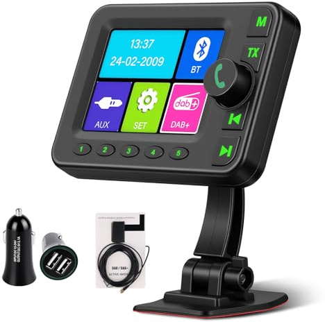Roinvou Bärbar DAB+-adapter för bilradio med 2,4 tums LCD-skärm, Bluetooth-handsfree, FM-sändare, AUX-ingång, TF-port – Digital radiomottagare