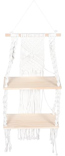 Gatuida Handmade Hanging Plant Shelf with Cotton Rope and Wood, Floating Wall Decor with Practical Storage for Study Room, for Artificial Plants and Succulent Display