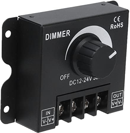 Qudinip Controlador Atenuador LED 30A, Regulador de Brillo Ajustable, Atenuación Continua para Tiras LED de un Color, Metal, 85x64x20 Mm