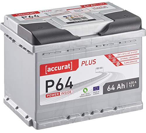 Accurat Plus P64 Autobatterie 12V 64Ah 630A KFZ PKW Starterbatterie | Wartungsfrei, Sicherheit, für Leistungsstarke Fahrzeuge, Längere Lebensdauer, Wohnmobil Camper