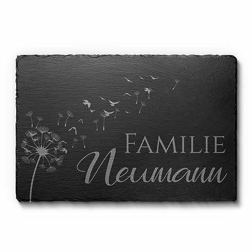Schiefer Türschilder mit Gravur | Namensschild Briefkastenschild selbstklebend/blank Klingelschild mit vielen schönen Motiven | Größe 15x10 cm