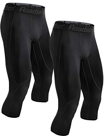 Roadbox Men's Compression Pants 3/4 Baselayer 2pack Dry Cool Running Workout Athletic Sports Active Tights Leggings