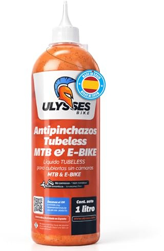 Liquido tubeless MTB y E-Bike 1L | Liquido Antipinchazos Bicicleta sin amoniaco | Sellador Repara Pinchazos Bicicleta | Kit Reparacion Neumaticos | Gel Antipinchazos para Jeringa Tubeless