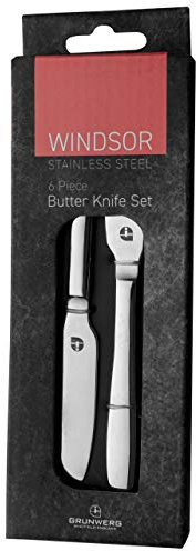 Windsor 6BXBKWDR 6-teiliges 6er Set von Buttermessern aus Edelstahl 18/0 – Hochglanzpoliert, Geschenkbox, hängend, Silber