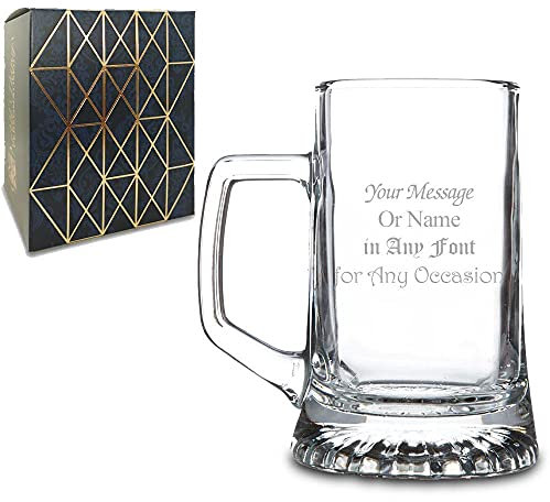 Personalised Engraved 510ml Vedette Beer Mug Stein Glass, Gift Boxed, Customise with Any Message