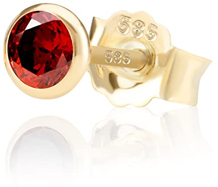 NKlaus Einzel 5,0mm 585 Gelb Gold 14 Karat Ohrstecker Kristall Zirkonia Granat Butterfly Verschluss Damen Mädchen 11041