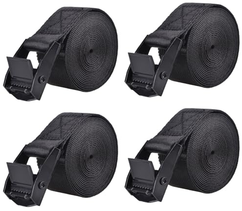Azarxis Cinghia di fissaggio Capacità di carico 200 kg, cinghia a cricchetto Larghezza 25 mm Cinghia di fissaggio per trasporto, merci, bagagli, campeggio (02 Nero, 2m)
