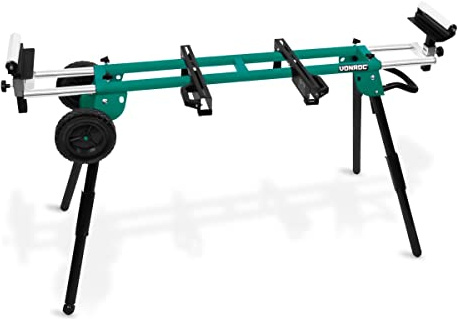 VONROC Support pour scie à onglet Base universelle Portatif Ajustable en hauteur et largeur 11 Capacité de charge max. de 150 kg. - Longueur: 118,5x200cm - Largeur: 63,2cm - Hauteur : 90x100cm