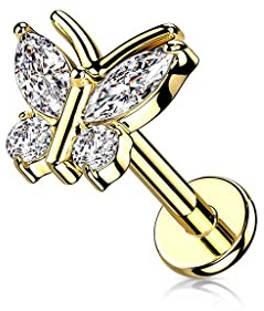 beyoutifulthings 1 Knorpel Ohr-Stecker Schmetterling Silber Gold Roségold 4 Zirkonia Clear Piercing-s Chirurgenstahl Schraub-Verschluss Stab 6/8-mm lang