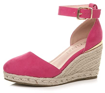 AJVANI mid wedge heel buckle up ankle strap espadrille sandals size 6 39