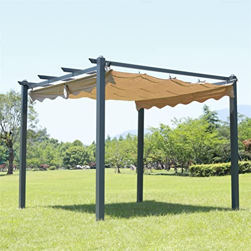 HOTRA Pavillon Pergola Metall Garten Überdachung mit Aluminiumgestell Sonnenschutz Sonnendach Wasserdicht Stabil Winterfest für Terrasse und Veranda (Color : Khaki, Size : 3x4M)