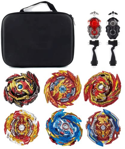 Bey Arena Blade Burst Turbo Set, 4D Metal Fusion Kampfkreisel Mit 6 Battling Tops Und 2 Kreisel Launchers, Weihnachten Geburtstag Spielzeug Geschenk Für Kinder Ab 6 Jahren (A)