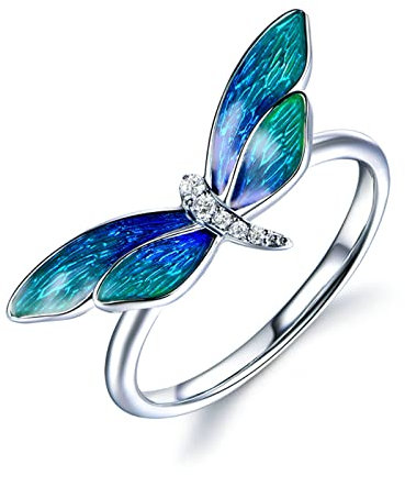 18 Karat Weißgold Ring, Eheringe Freundschaftsringe Ringe Email Schmetterling mit Diamant Ringe Größe 52 (16.6)