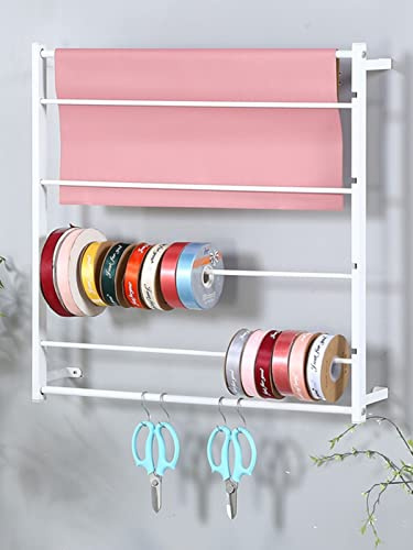 Geschenkband Regal, Schleifenband Halter Wandhalterung Für Bänder Mit Haken, Kleines Metall Bandregal Für Bastelzimmer, Blumenstrauß & Einzelhandel, Heimbüro Rolle Geschenkpapier Lagerung Regal ( Colo