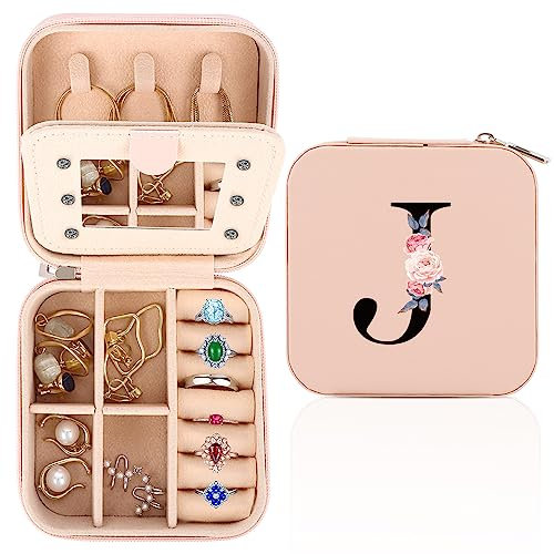 WALLFID Travel Jewellery Box, Alphabet Organiser, Portable Small Storage Case with Mirror, Birthday Gift for Women, Mothers Valentines Day Ideal(J) (YCSSH)