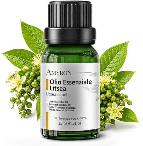 Ätherisches Öl Litsea 15ml Von AMYRON-100% natürlich Und Rein. Ideal für Aromatherapie Und Die Verwendung In ätherischen Öldiffusoren, Zur Aromatisierung Von Massagen.